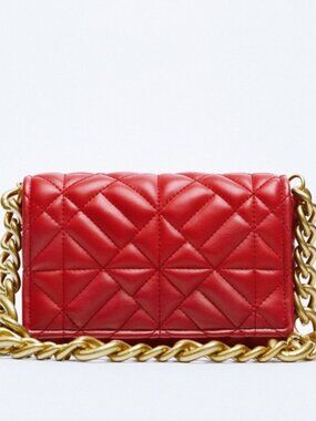 Zara Red Quilted Chain Strap Shoulder Bag